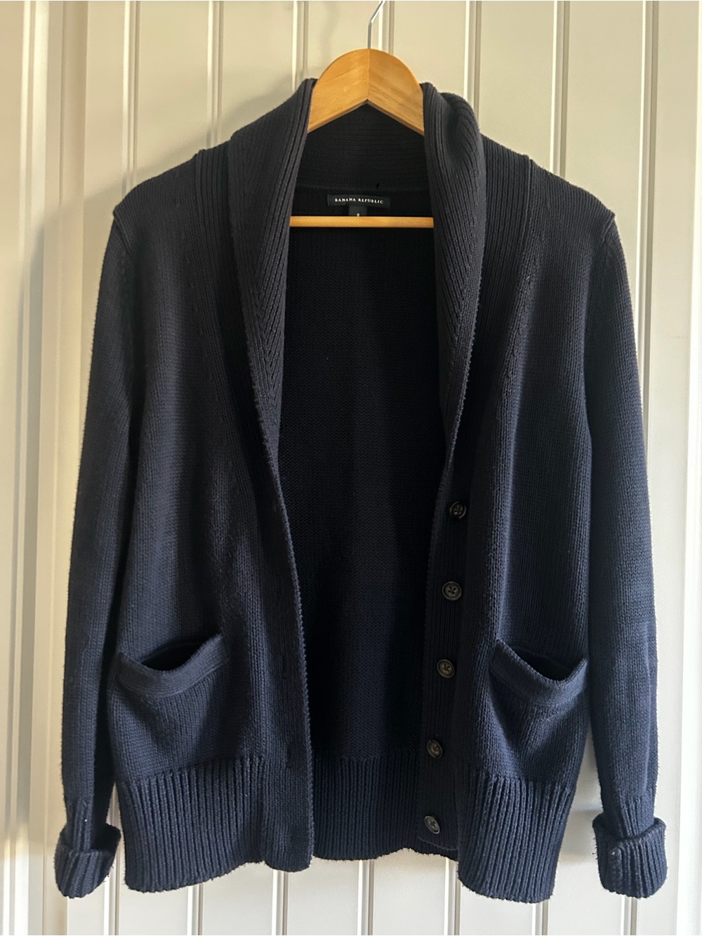 Banana Republic Womens Cotton summer Dark Navy Shawl-Collar Cardigan